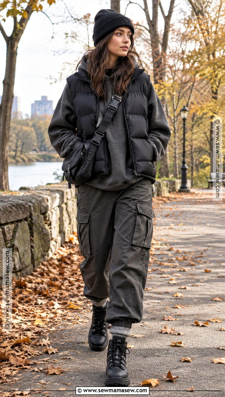 Puffer Vest and Oversized Hoodie Grungy Fall Outfit - 25 grungy fall outfits