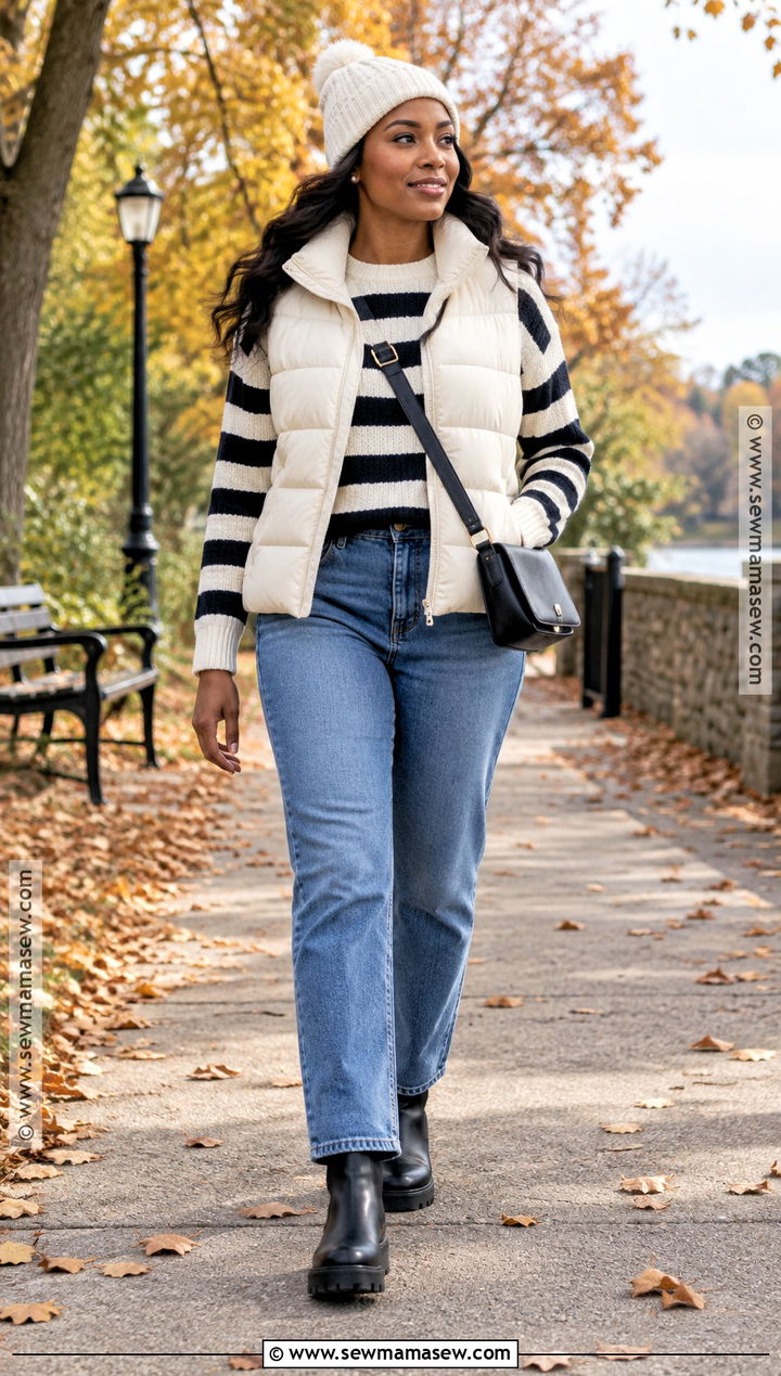 Puffer Vest and Sweater Fall Outfit for Black Women - 20 Black Women Outfits Fall