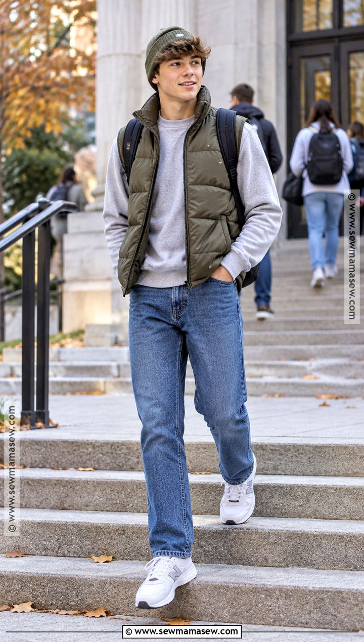 Puffer Vest and Sweatshirt Fall School Outfit - 25 fall outfits for school for teens