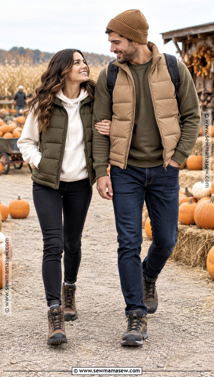 Puffer Vests And Hoodies Pumpkin Patch Outfit - 20 matching pumpkin patch outfits for couples