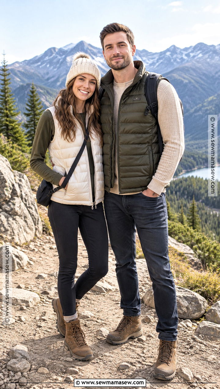 Puffer Vests and Hiking Boots Couple Outfit - 15 Fall Couple Photos Outfits Casual