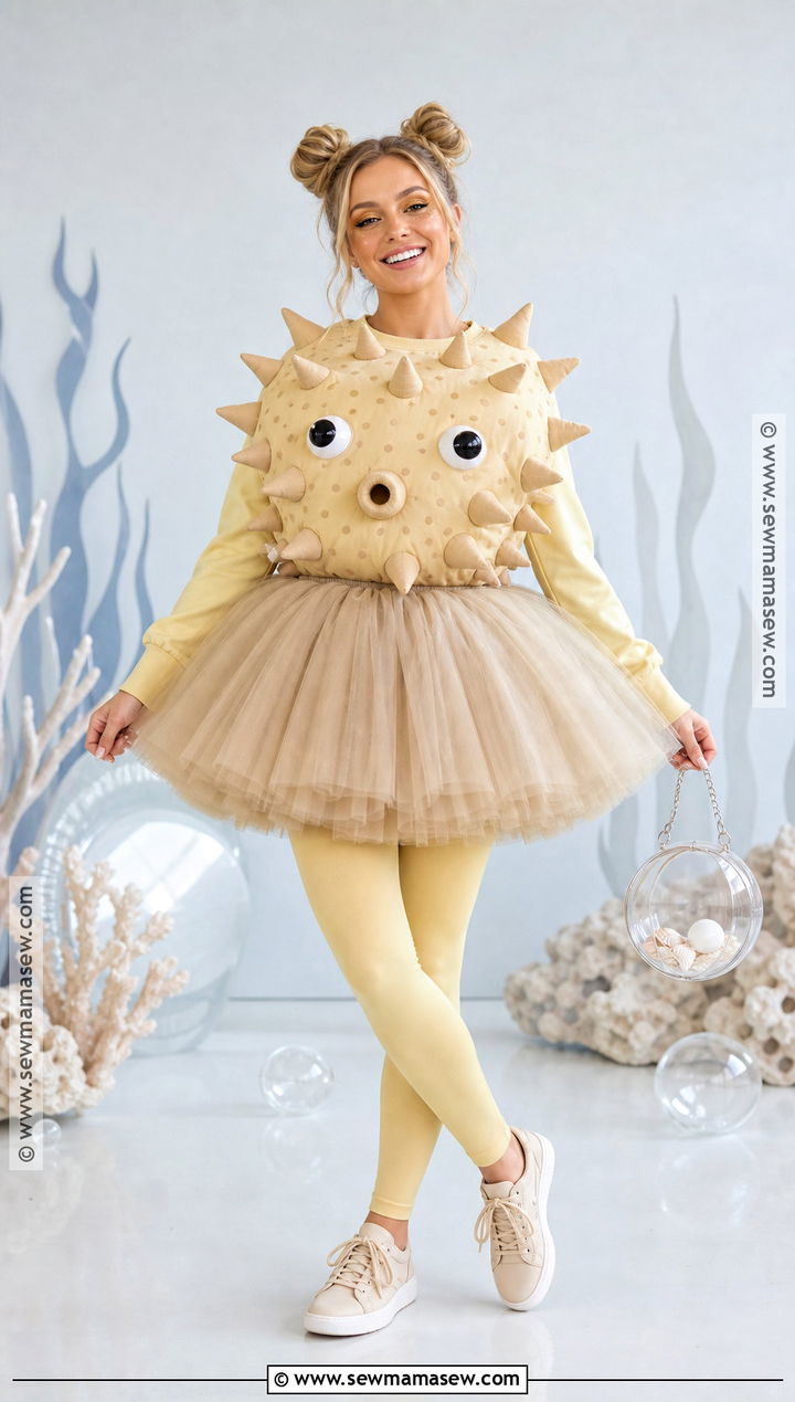 Pufferfish Costume With Beige Tulle Skirt - 30 Fish Costume Ideas for Women