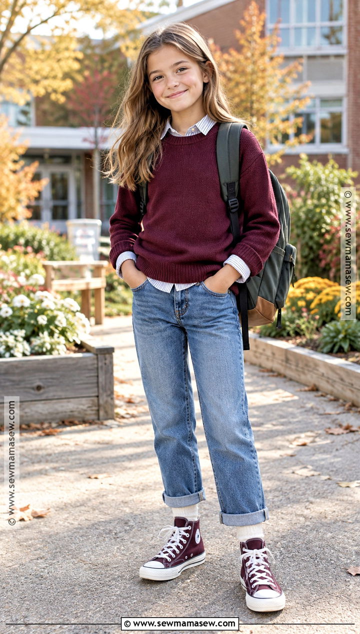 Pullover Sweater And Jeans Back To School Outfit - 15 Back To School Capsule Wardrobe Ideas for Kids