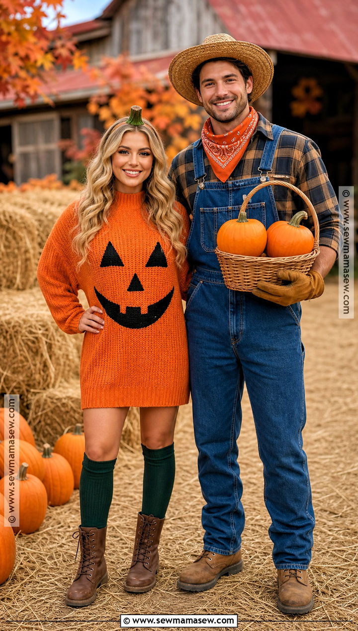 Pumpkin And Farmer Costume - 50 couples halloween costume ideas