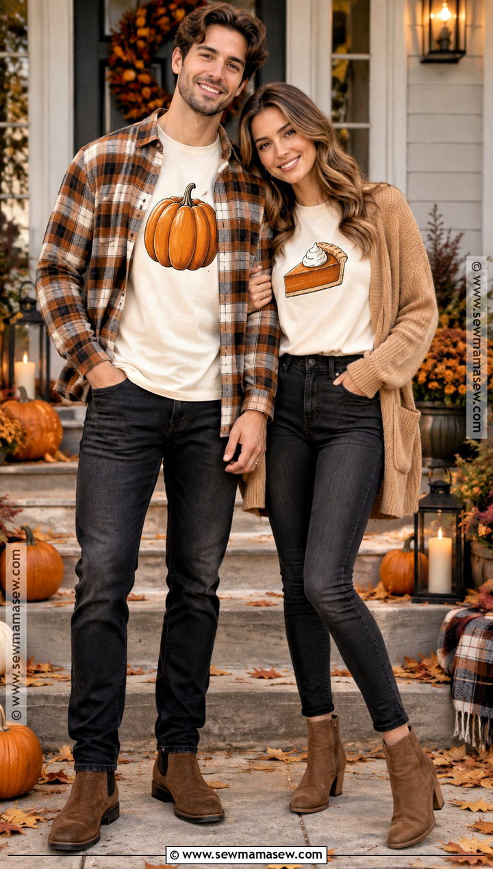 Pumpkin And Pie Thanksgiving Couple Shirt Outfit - 15 thanksgiving shirts for couples