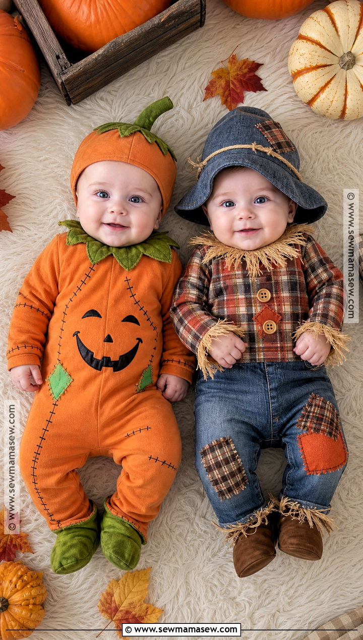 Pumpkin And Scarecrow Twin Baby Costume - 30 twin halloween costumes for babies
