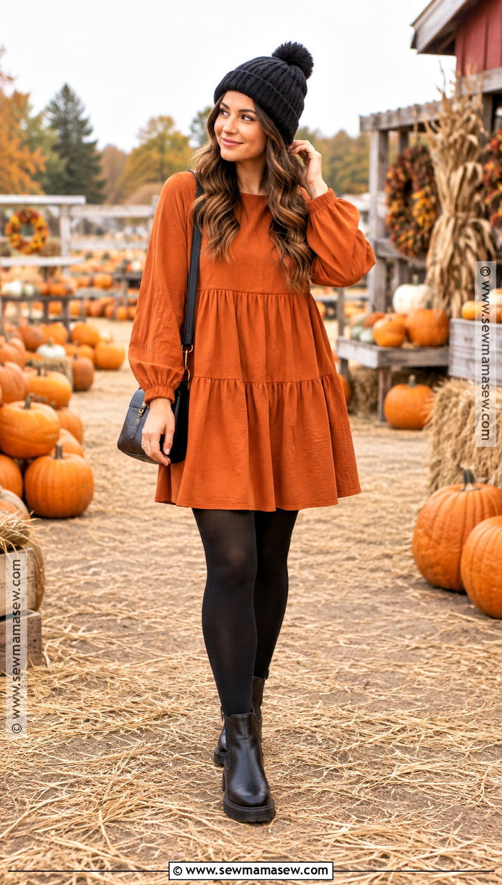 Pumpkin Babydoll Dress With Chelsea Boots - 15 pumpkin dress ideas for women