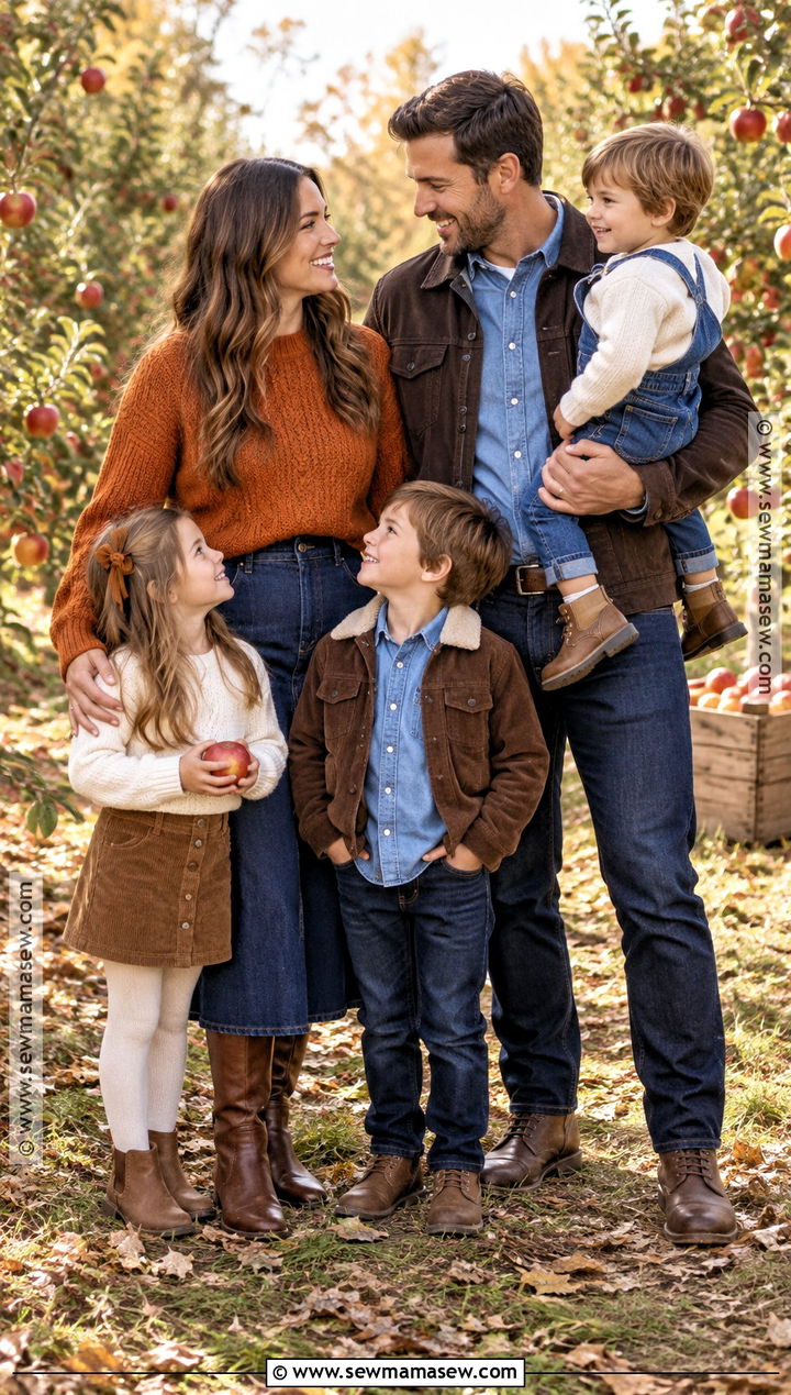 Pumpkin Brown And Denim Family Photo Outfits - 20 Family Photo Outfits Fall Color Schemes