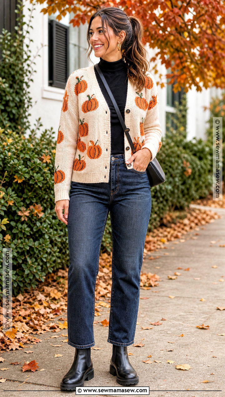 Pumpkin Cardigan Halloween Outfit - 30 Halloween Fashion Ideas