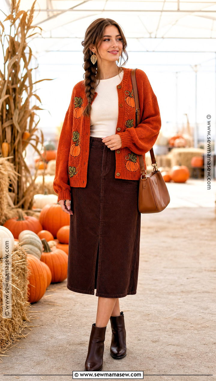 Pumpkin Cardigan Halloween Outfit - 30 Fun Halloween Outfits