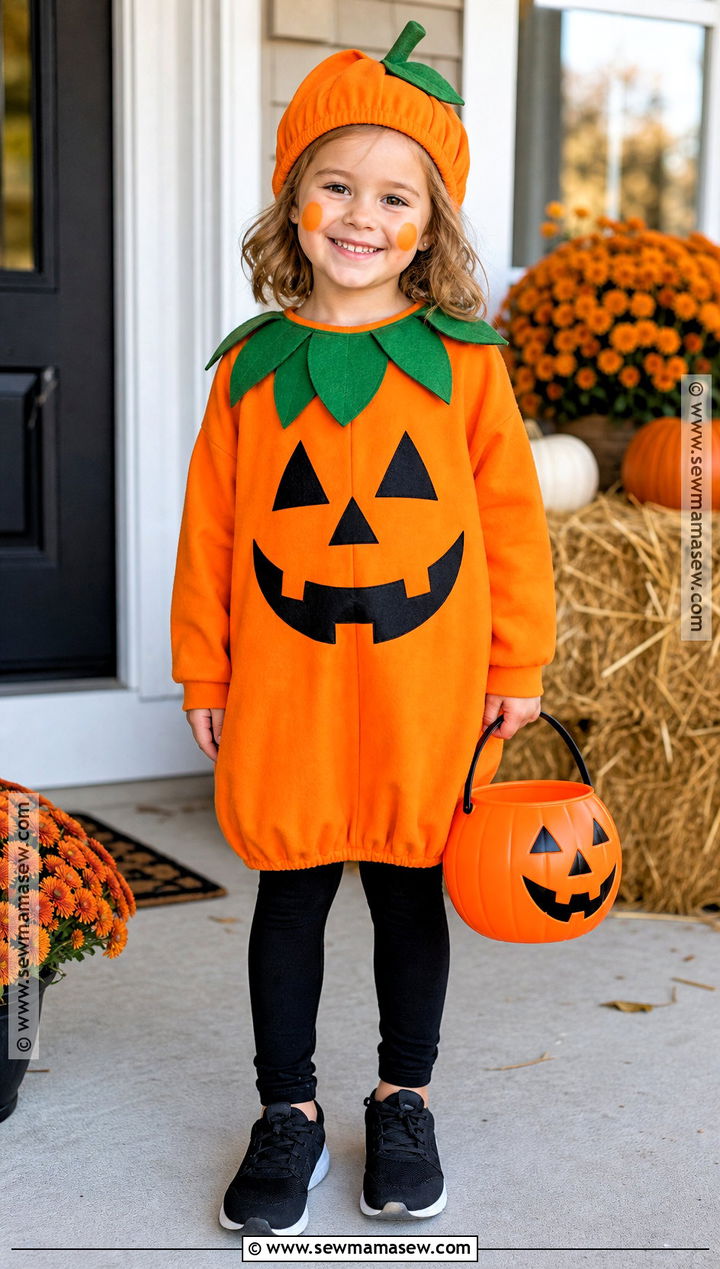 Pumpkin Costume With Green Leaf Collar - 40 kids costumes
