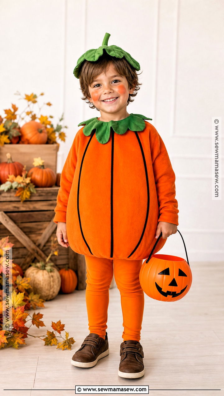 Pumpkin Costume With Green Leaf Hat - 30 costumes for kids