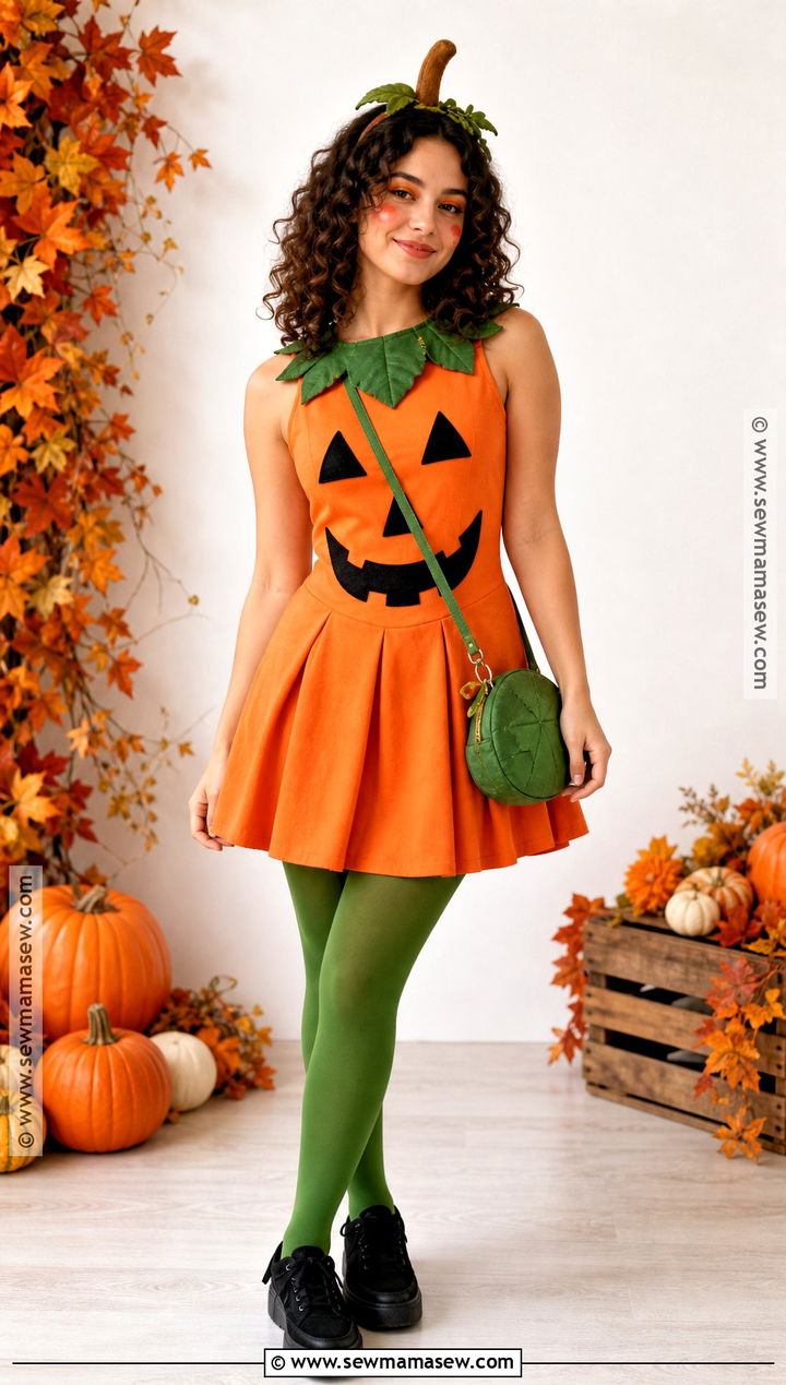 Pumpkin Costume With Orange Dress - 30 Halloween Dress Up Ideas