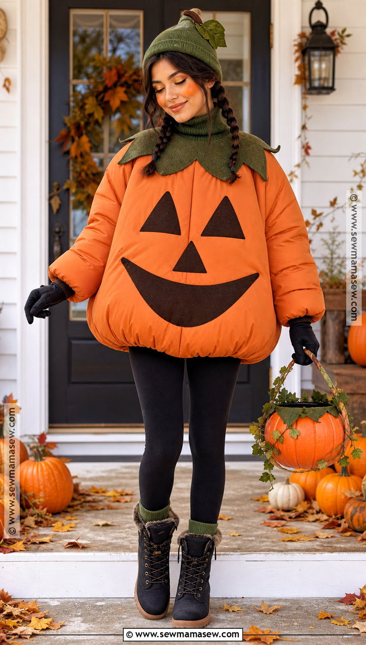 Pumpkin Costume With Orange Puffer Jacket - 40 warm halloween costumes