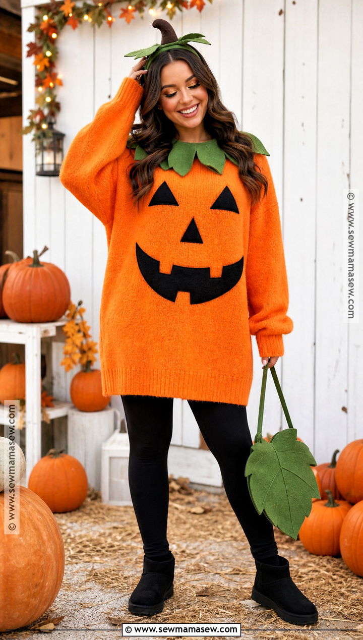 Pumpkin Costume With Orange Sweater - 35 costumes for halloween