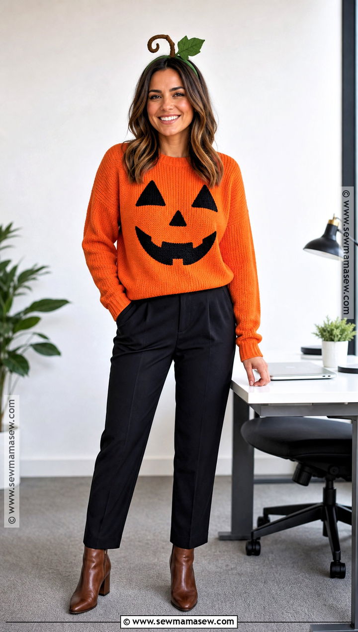 Pumpkin Costume With Orange Sweater - 35 easy halloween costumes for work