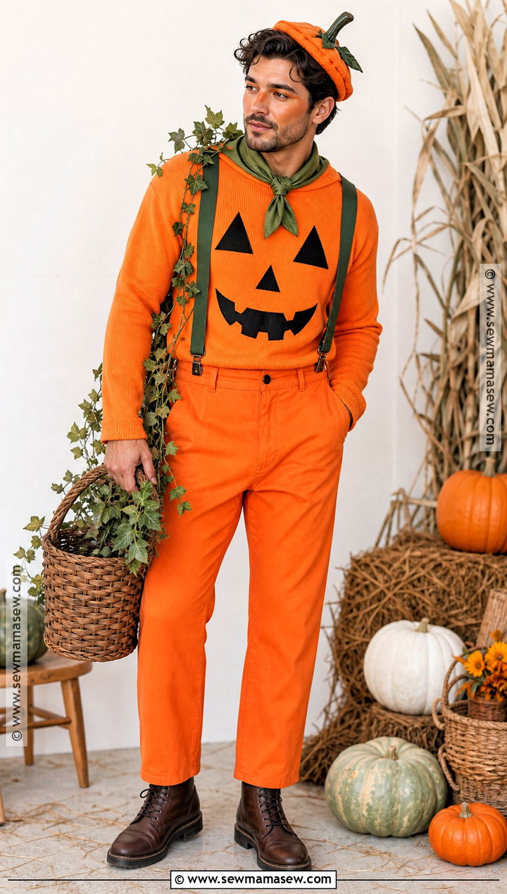 Pumpkin Costume With Orange Sweater - 35 Halloween Costume Ideas for Men