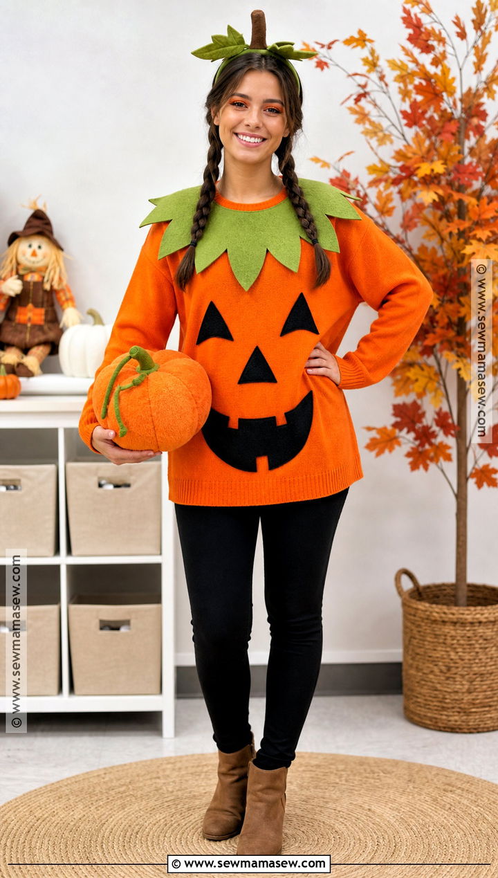 Pumpkin Costume With Orange Sweater - 40 school halloween costumes