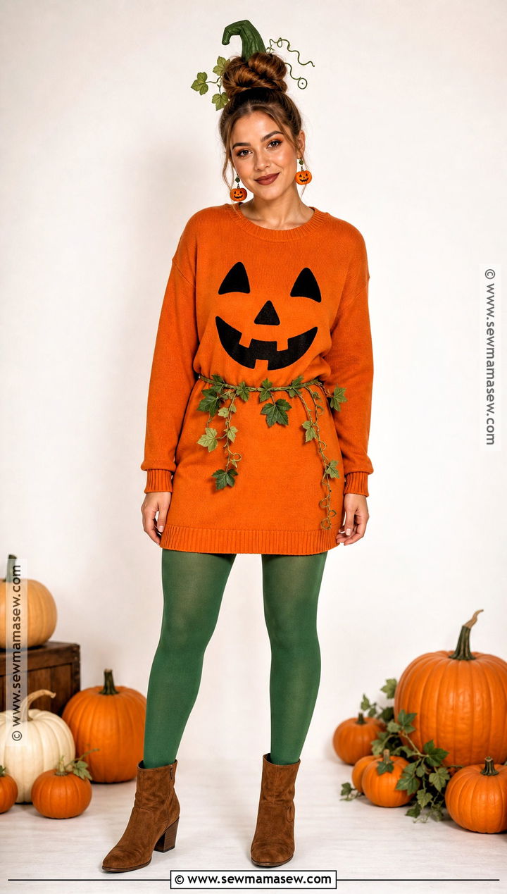 Pumpkin Costume With Orange Sweater - 50 halloween costume ideas