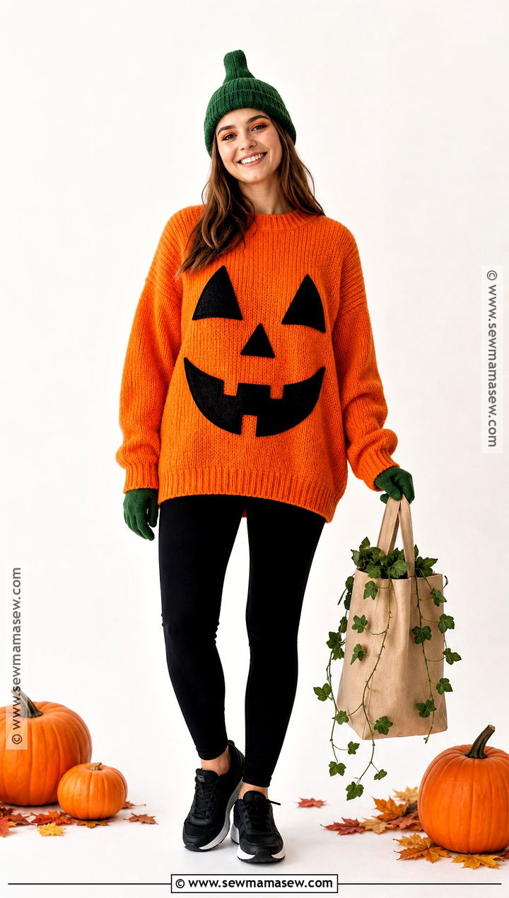 Pumpkin Costume With Orange Sweater - 50 halloween costumes ideas