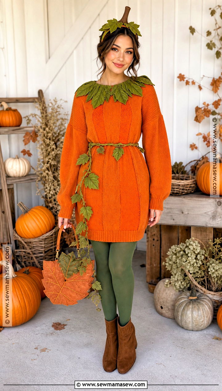 Pumpkin Costume With Orange Sweater Dress - 45 cute costumes