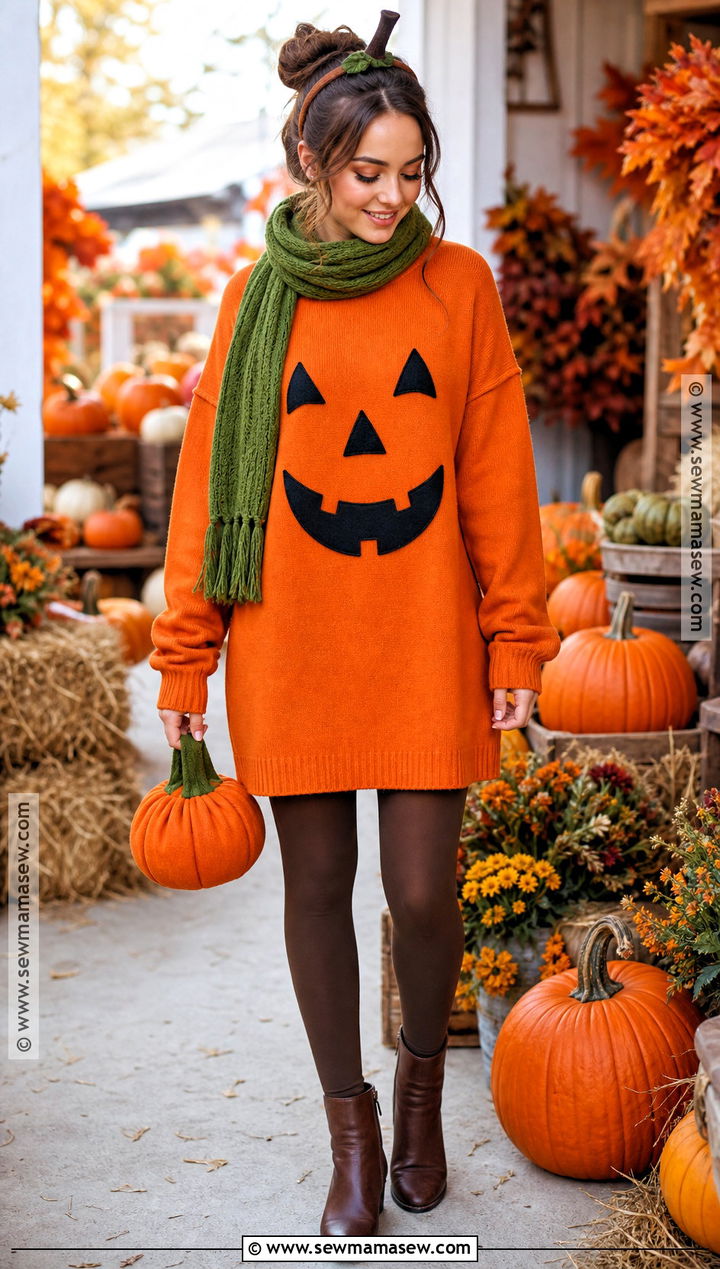 Pumpkin Costume With Orange Sweater Dress - 30 halloween costumes modest
