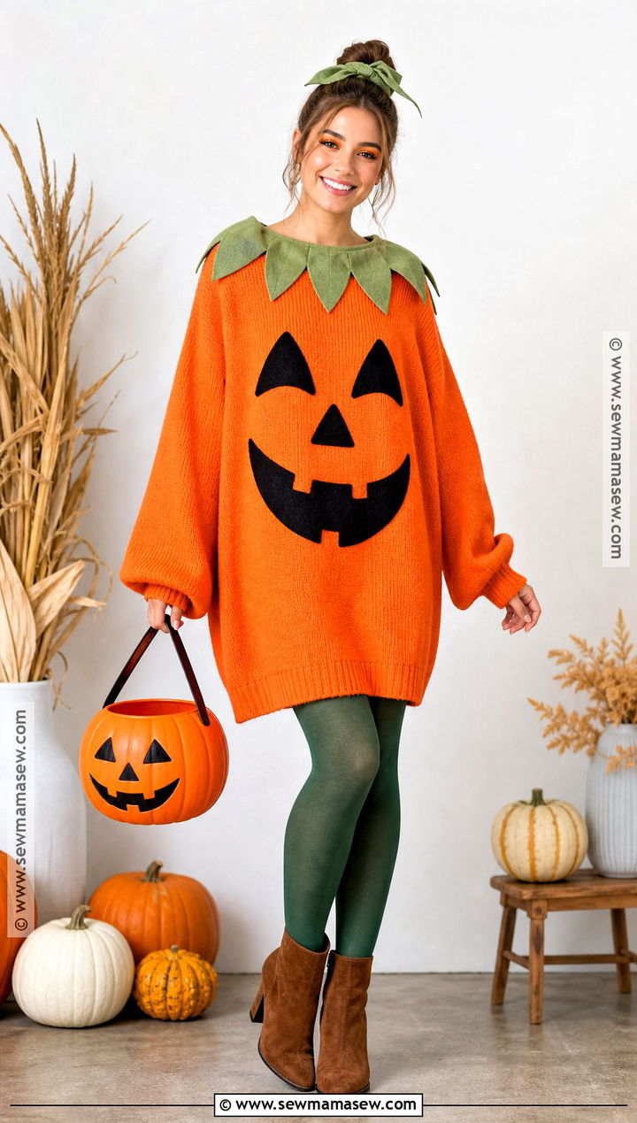 Pumpkin Costume With Orange Sweater - 30 Costume Ideas For Halloween