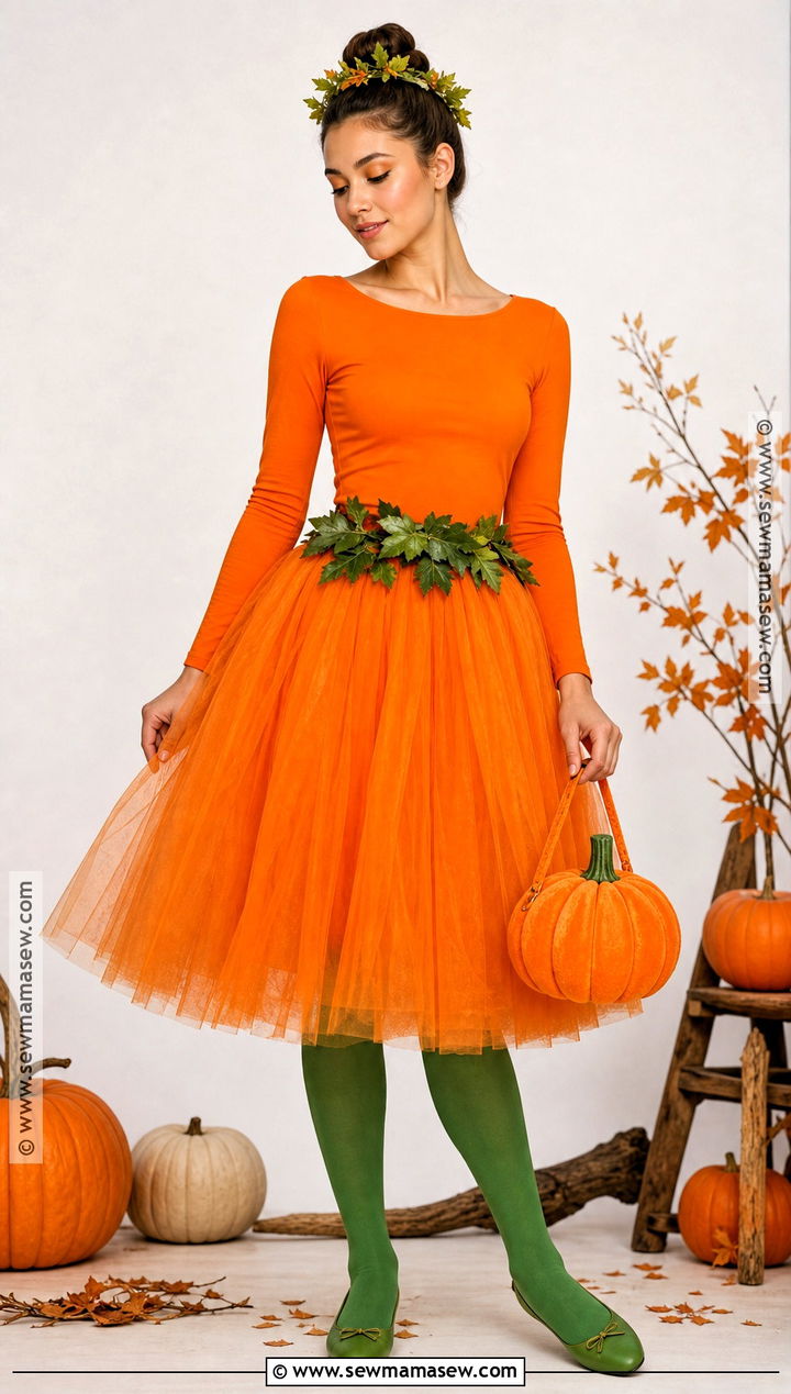 Pumpkin Costume With Orange Tulle Skirt - 30 Individual Halloween Costumes