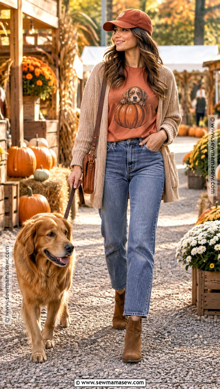 Pumpkin Dog Mom Shirt With Straight Leg Jeans - 15 Fall Dog Mom Shirt Ideas