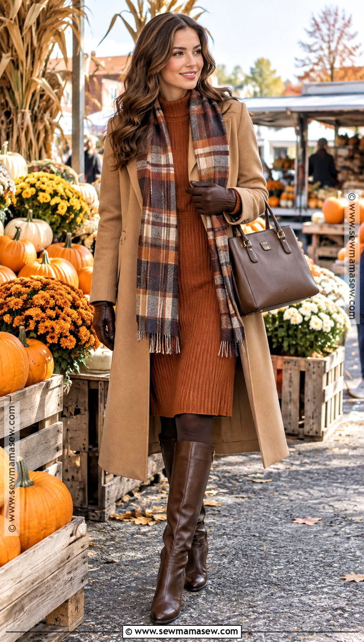Pumpkin Dress With Tights And Coat - 15 Autumn Pumpkin Dress Ideas