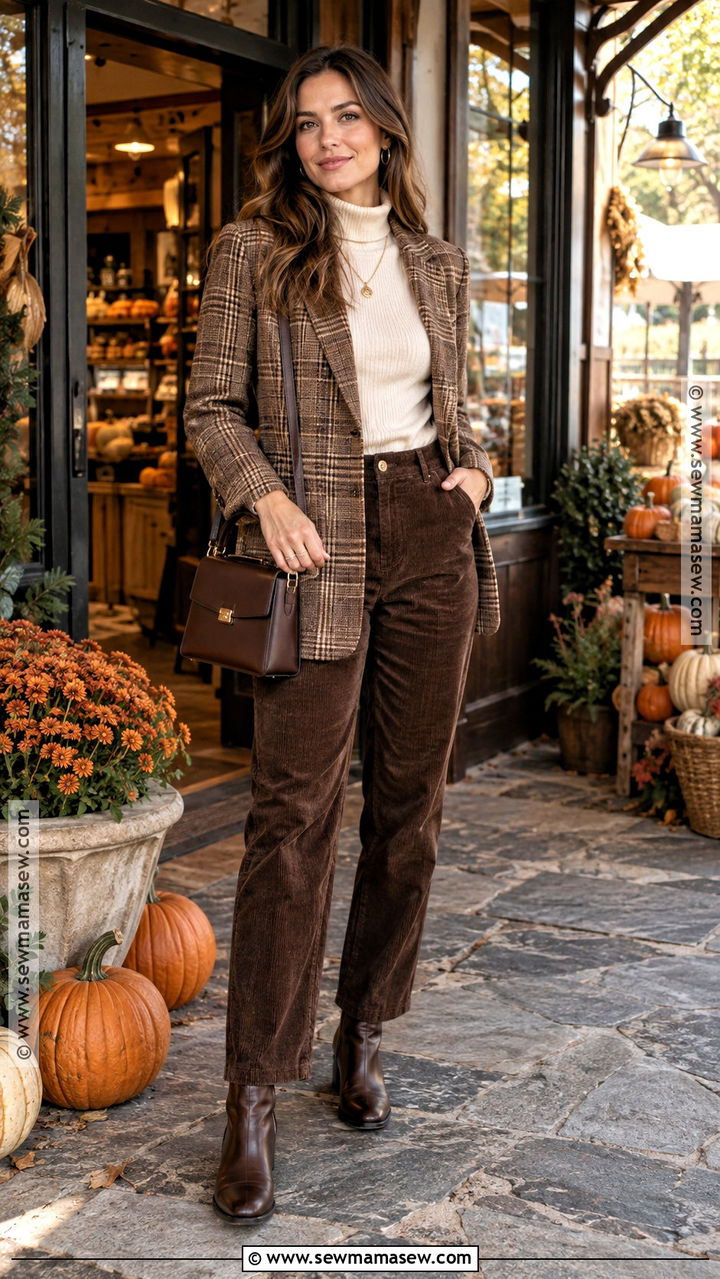 Pumpkin Farm Outfit With Plaid Blazer and Trousers - 20 Pumpkin Farm Outfit Ideas for Women
