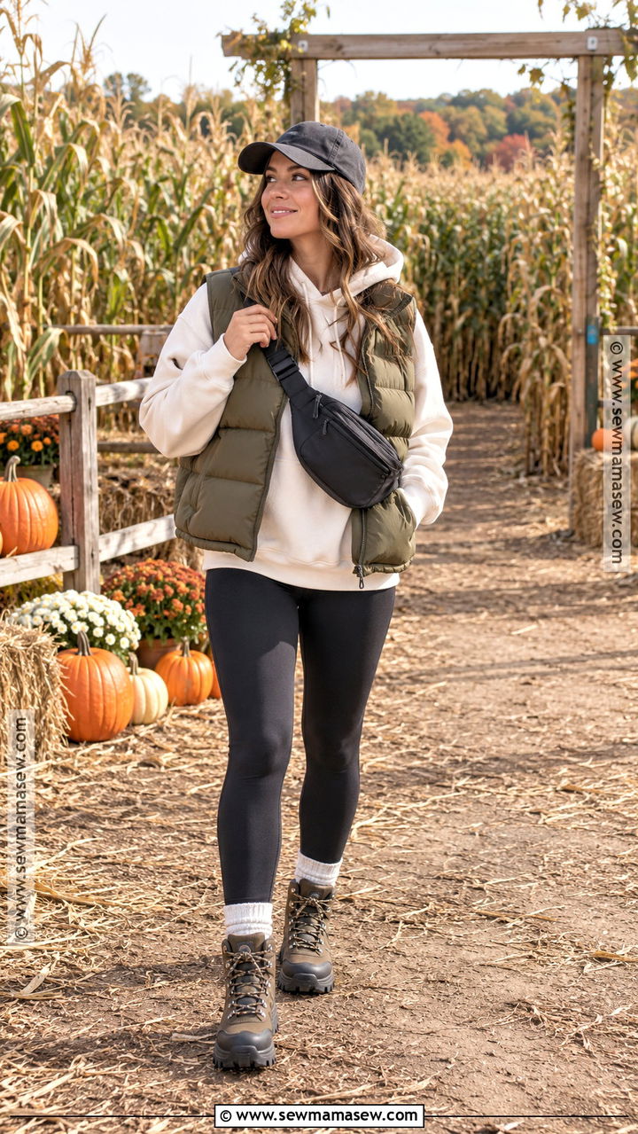 Pumpkin Farm Outfit With Puffer Vest and Leggings - 20 Pumpkin Farm Outfit Ideas for Women