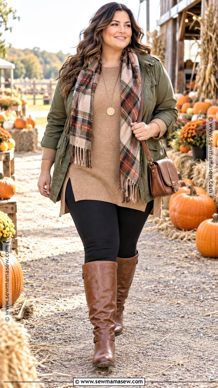 Pumpkin Farm Outfit With Tunic Sweater and Riding Boots - 20 Pumpkin Farm Outfit Ideas for Women