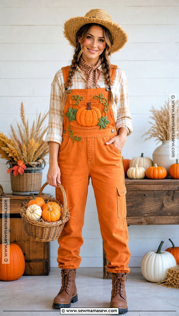 Pumpkin Farmer Costume With Orange Overalls - 30 halloween costumes with overalls