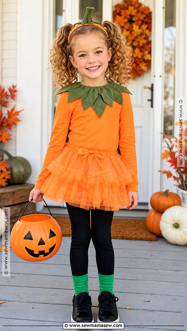 Pumpkin Girl Costume With Orange Tutu - 35 Girl Costume Ideas