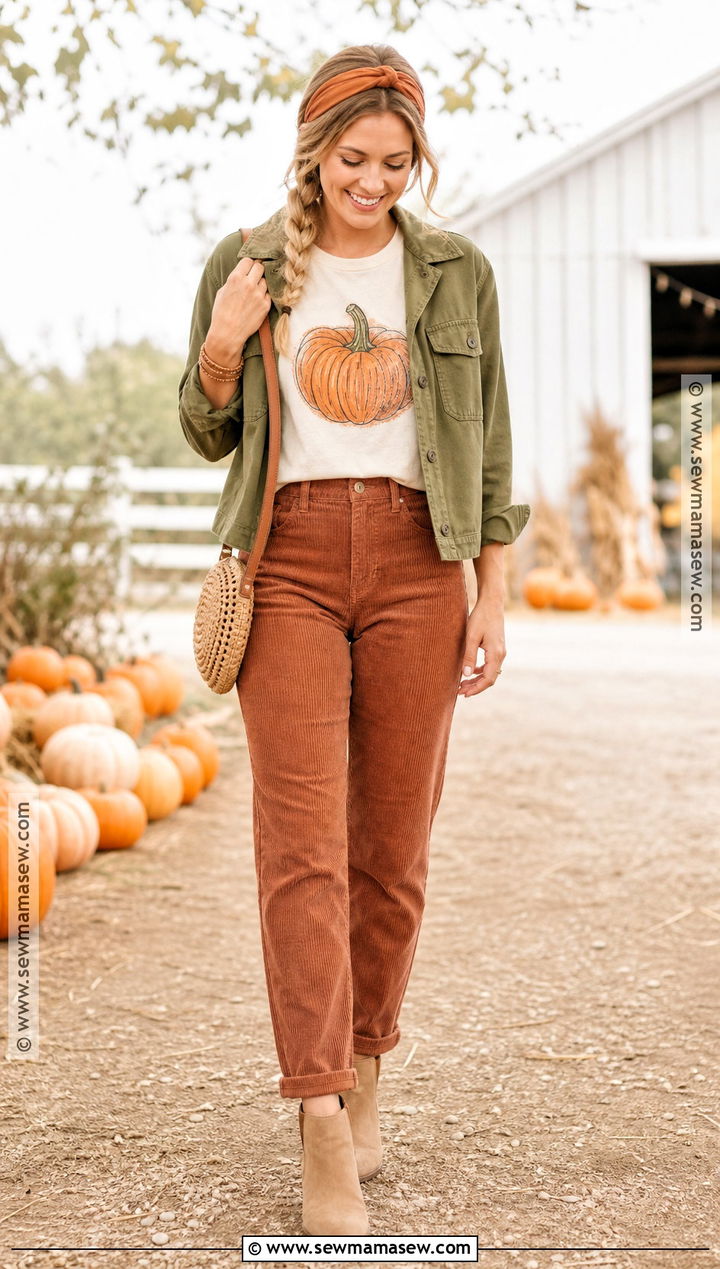 Pumpkin Halloween Shirt With Corduroy Pants - 35 Halloween Shirt Ideas