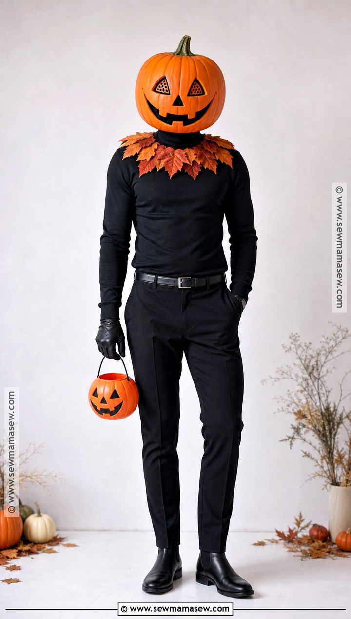Pumpkin Head Costume With Black Outfit - 50 men halloween costumes