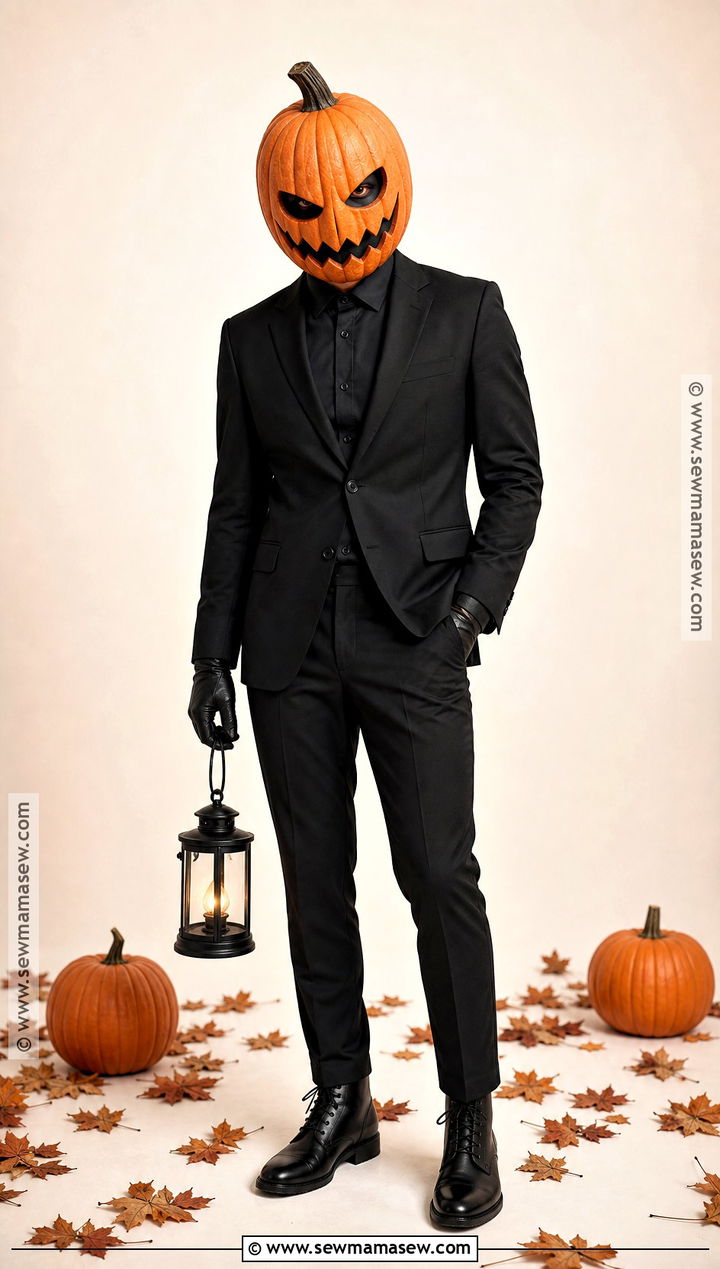Pumpkin Head Costume With Black Suit - 50 scary halloween costume ideas