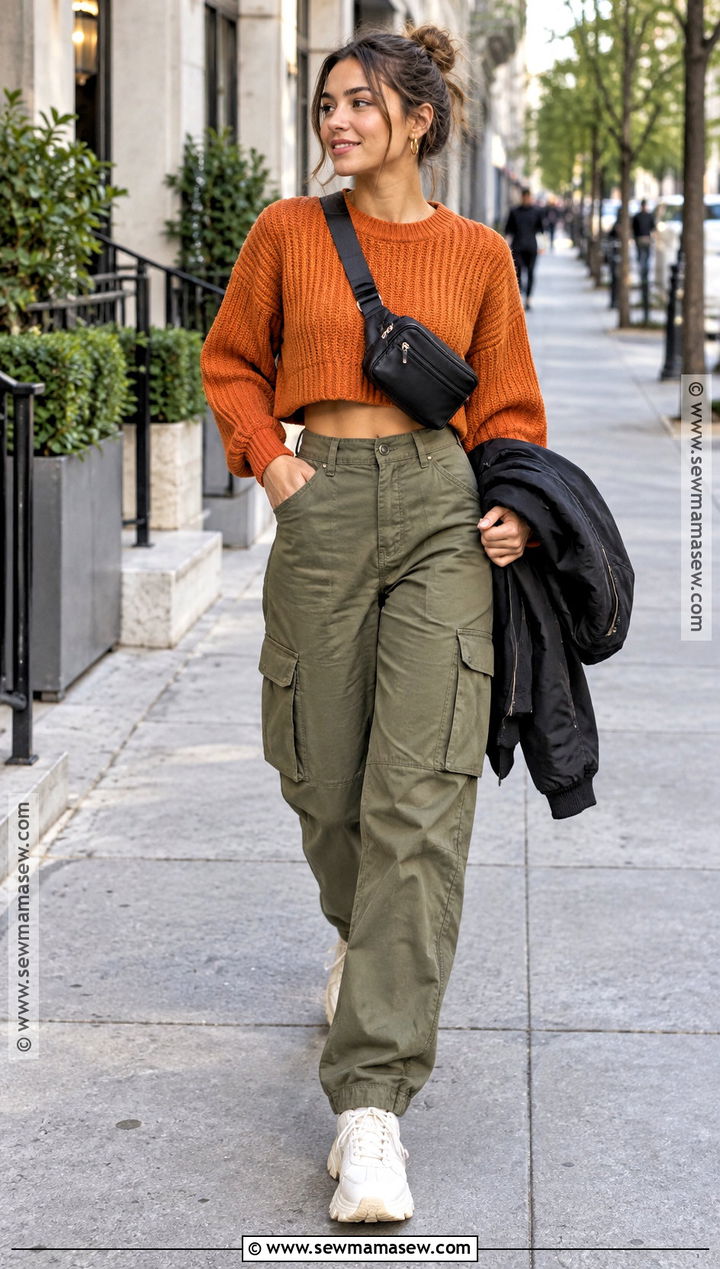 Pumpkin Jumper With Cargo Pants and Chunky Sneakers - 15 pumpkin jumper ideas