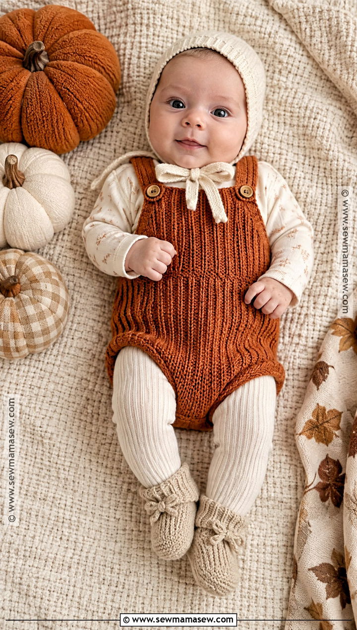 Pumpkin Knit Romper And Booties - 15 newborn first thanksgiving outfit ideas