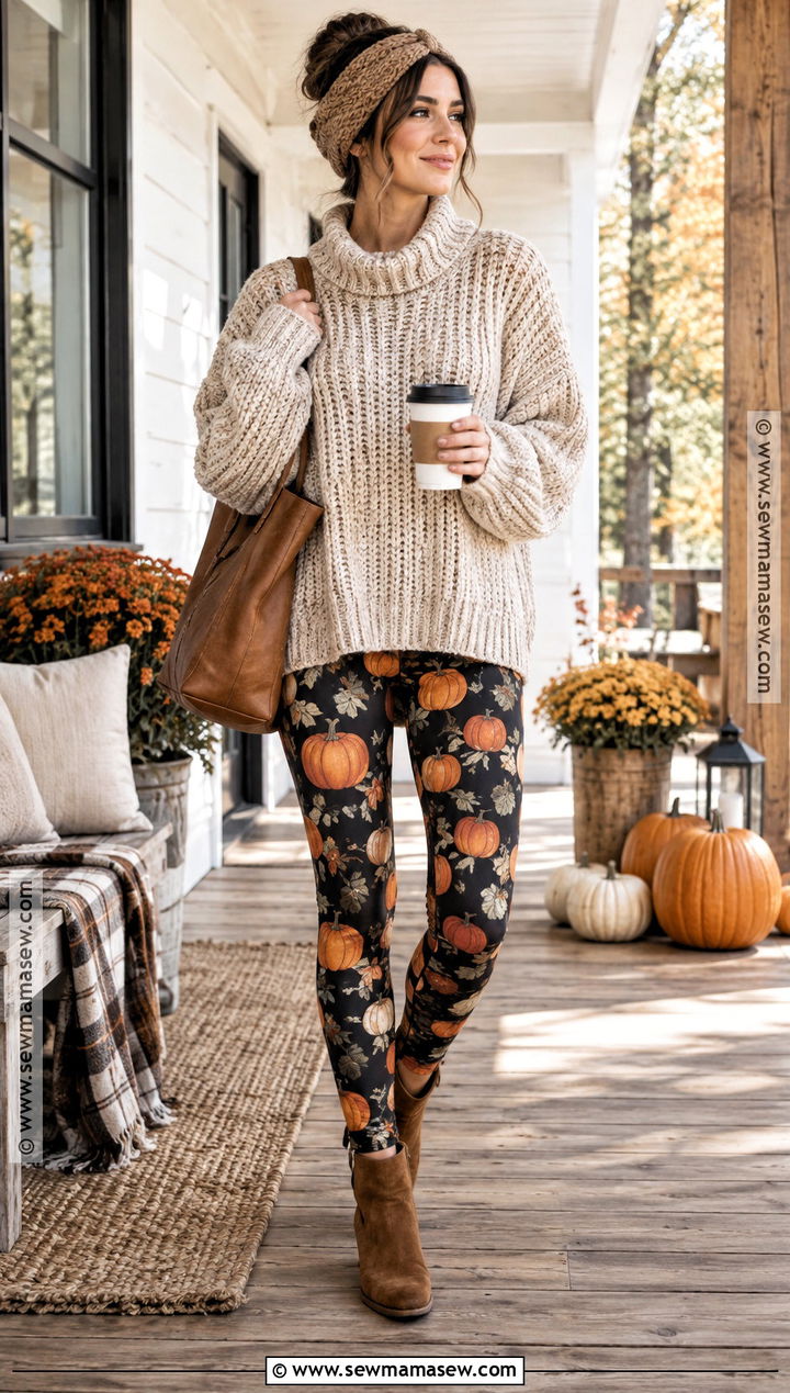 Pumpkin Leggings With A Chunky Knit Sweater - 15 pumpkin leggings