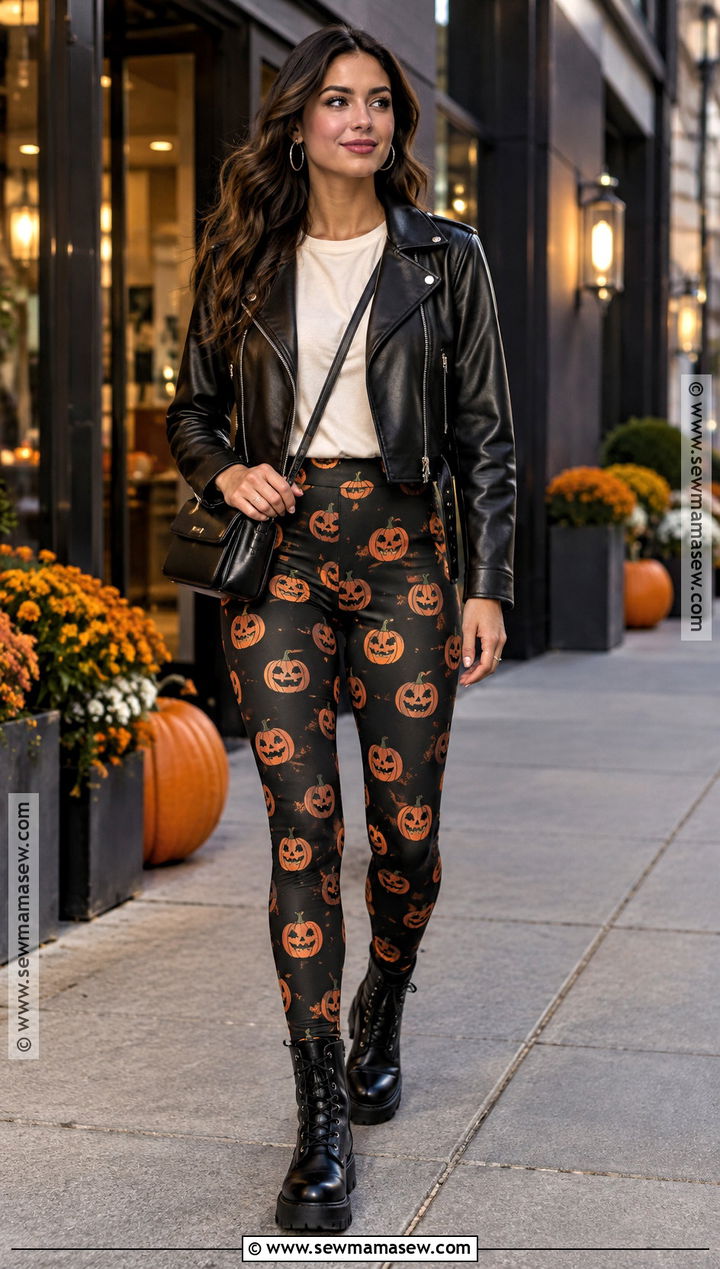 Pumpkin Leggings With A Leather Jacket - 15 pumpkin leggings