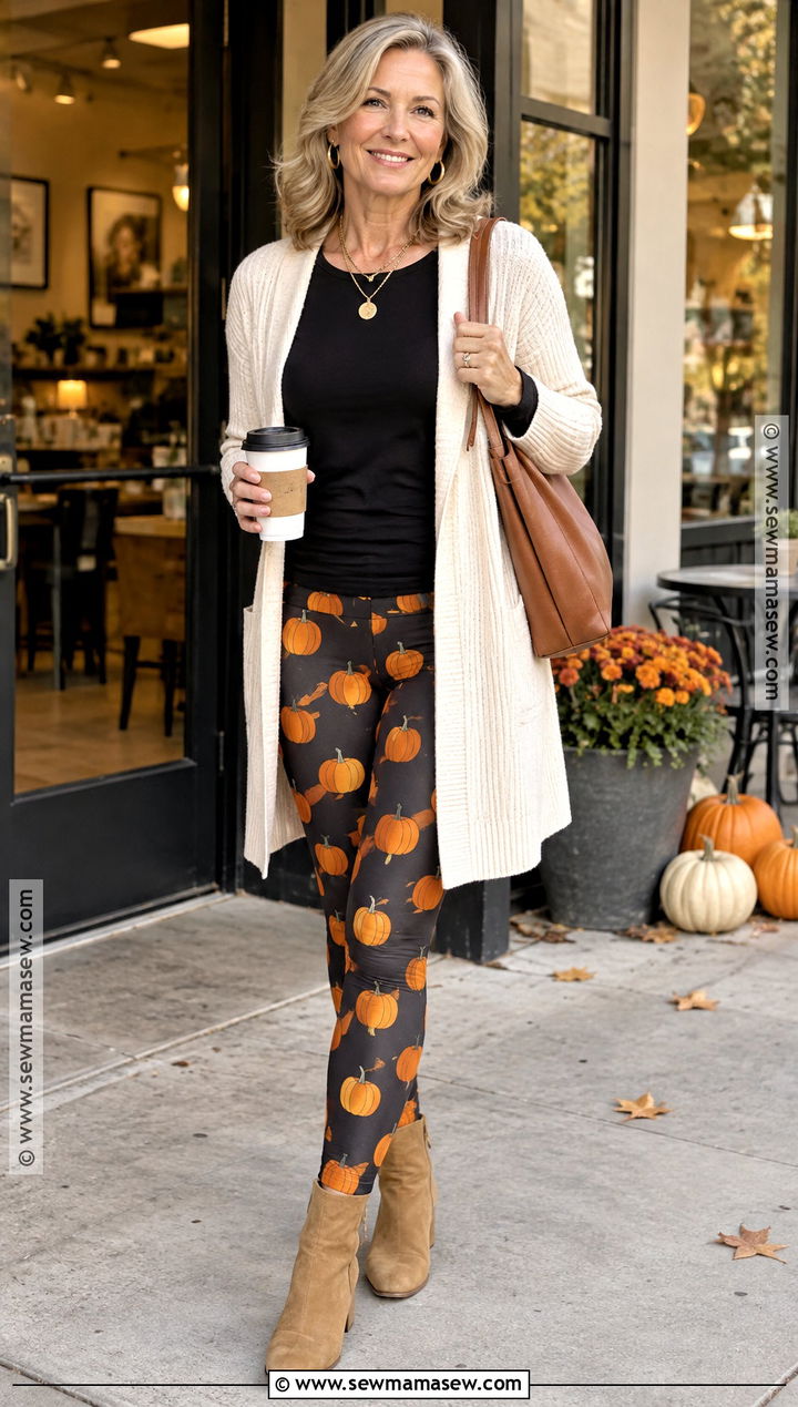 Pumpkin Leggings With A Long Cream Cardigan - 15 pumpkin leggings