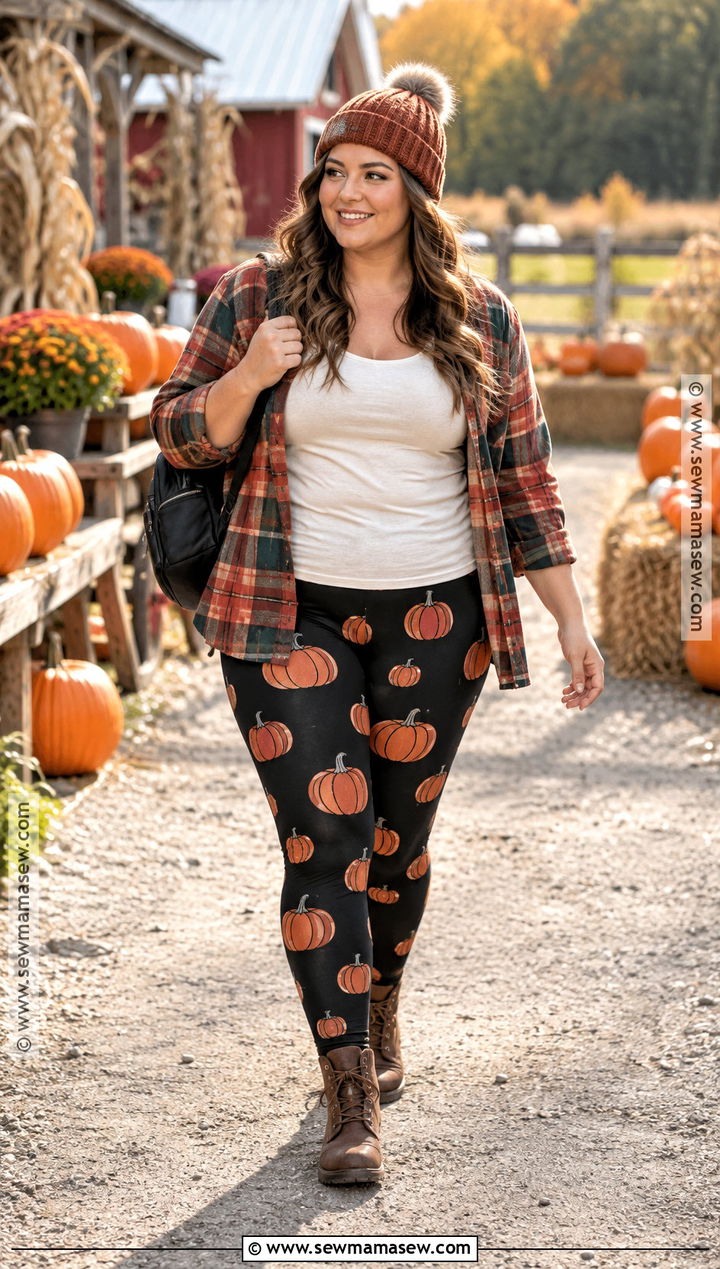 Pumpkin Leggings With A Plaid Flannel Shirt - 15 pumpkin leggings