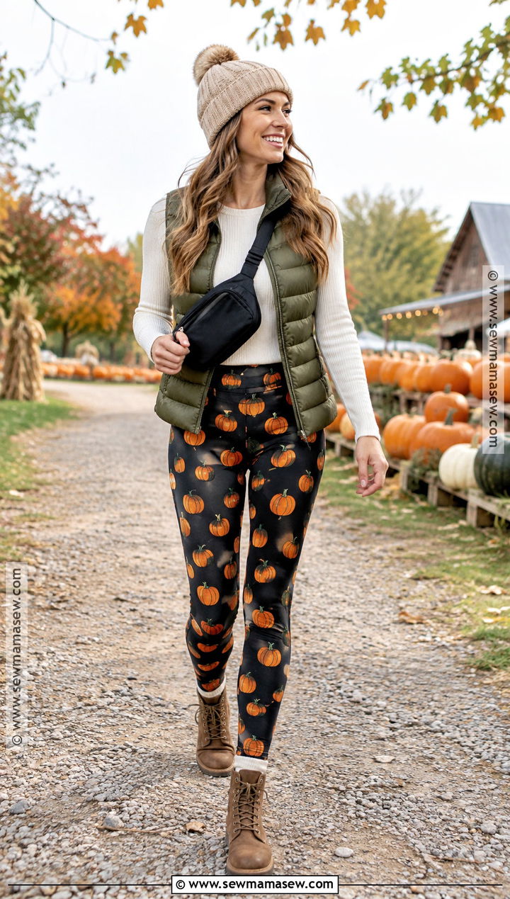 Pumpkin Leggings With A Puffer Vest - 15 pumpkin leggings