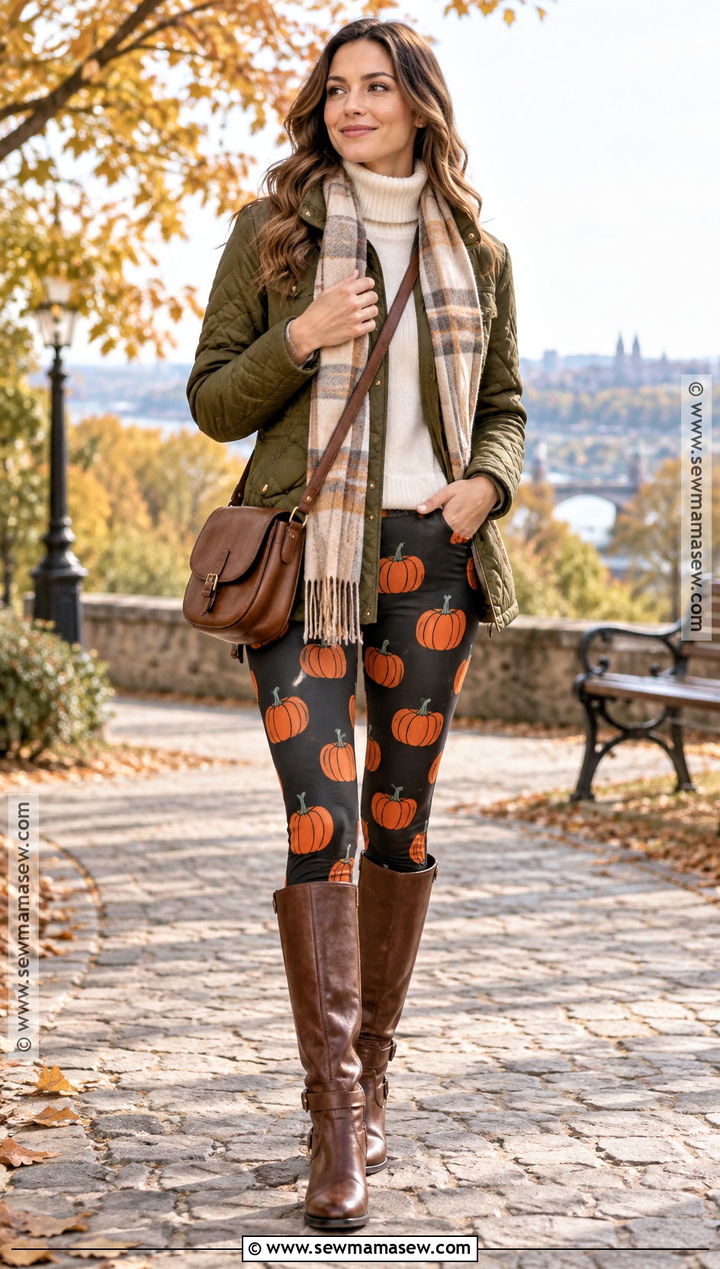 Pumpkin Leggings With A Quilted Jacket - 15 pumpkin leggings