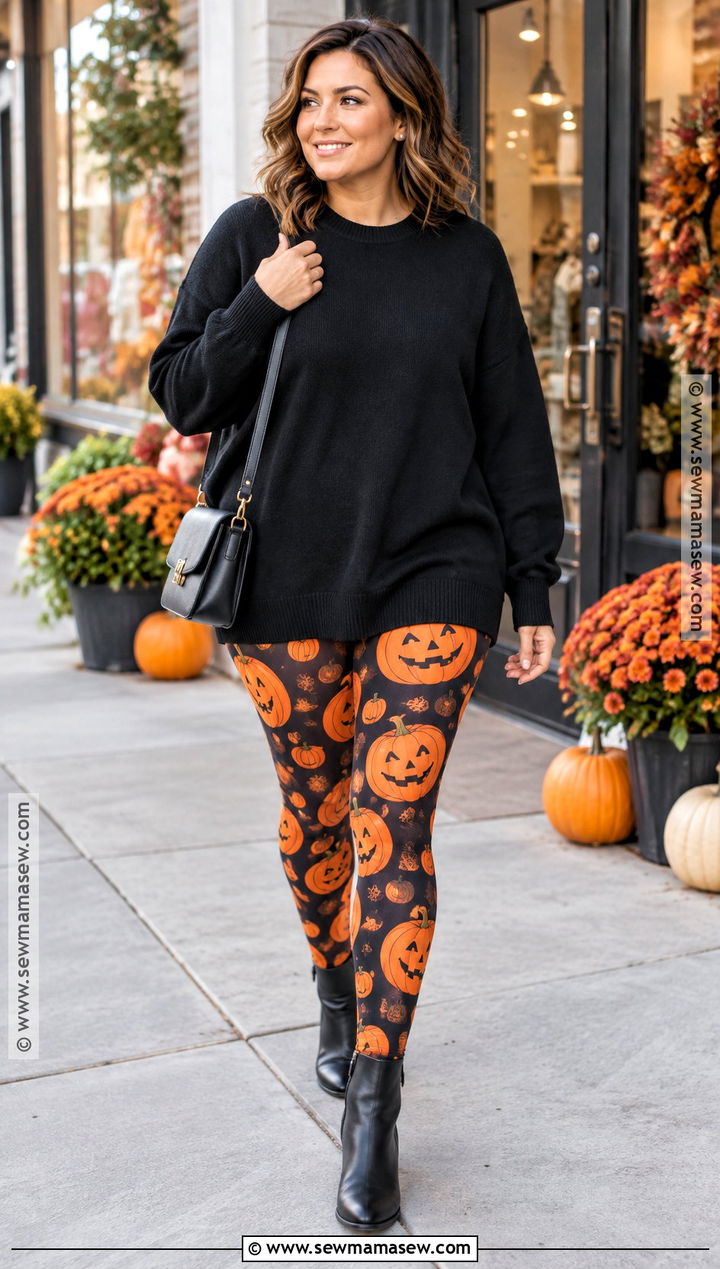 Pumpkin Leggings With An Oversized Black Sweater - 15 pumpkin leggings