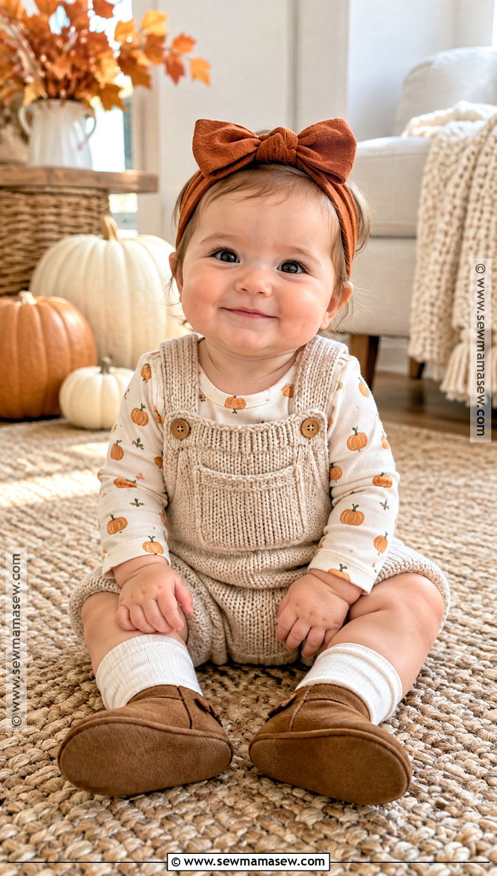 Pumpkin Onesie With Knit Overalls - 15 thanksgiving onesie ideas for girls