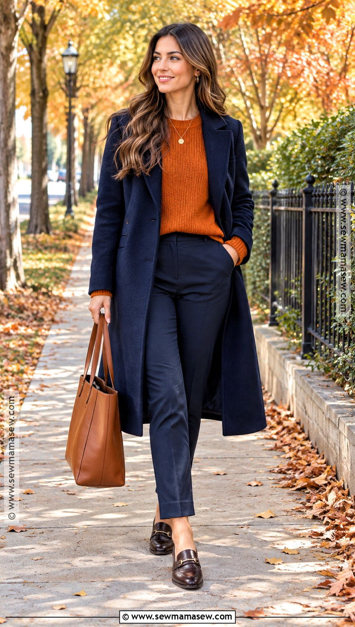 Pumpkin Orange And Navy Blue Fall Outfit - 20 fall outfit color combos