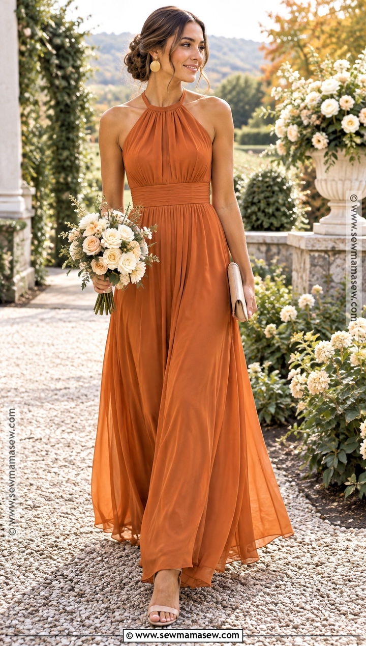 Pumpkin Orange Halter Neck Bridesmaid Dress - 15 orange fall bridesmaid dresses